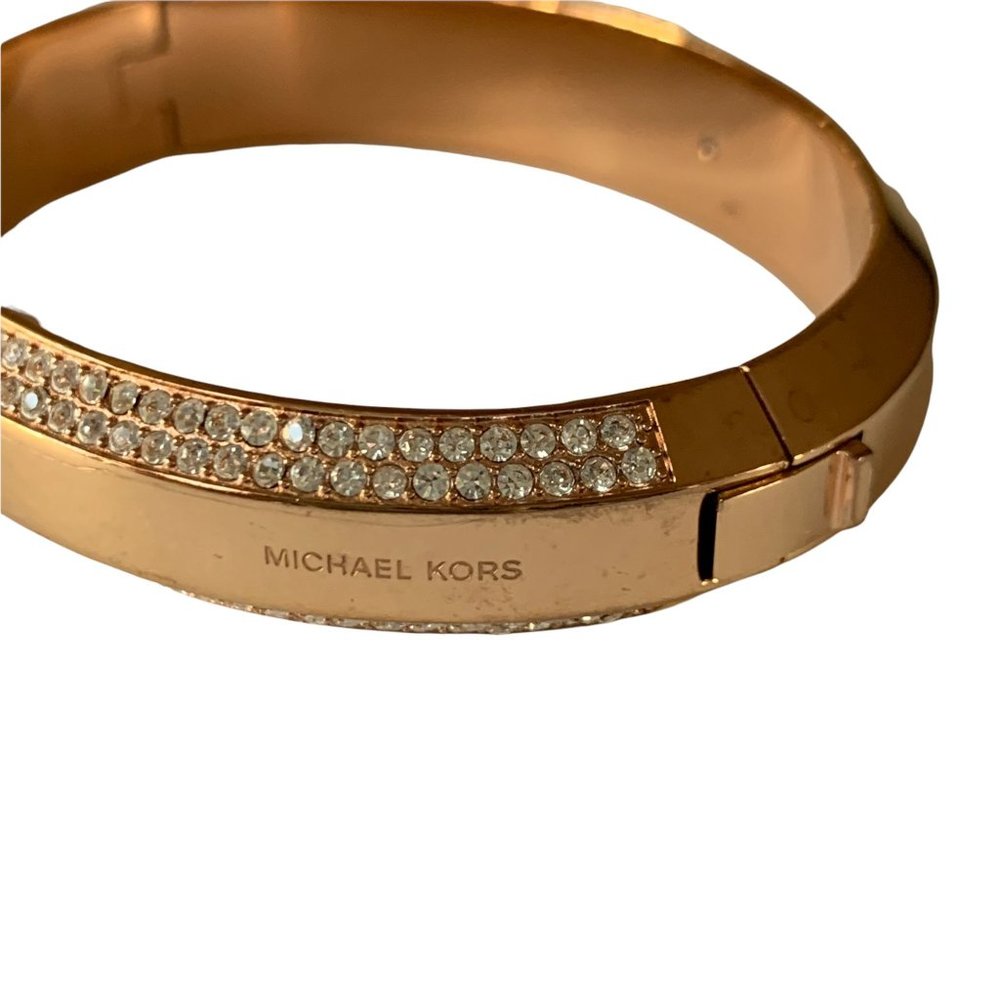 Michael Kors Brilliance Pave Logo Plaque Hinged Bangle Bracelet - Picture 8 of 16